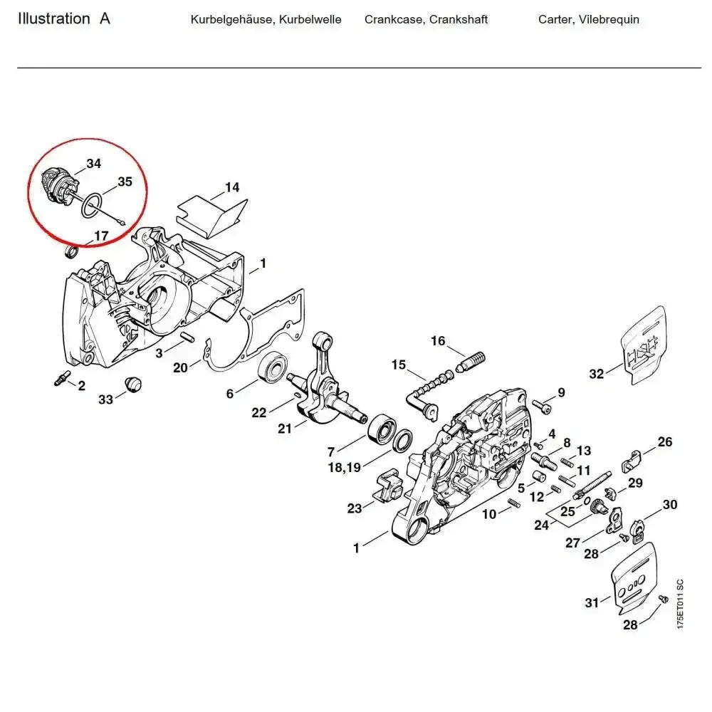 05749 ฝาน้ำมันเครื่อง MS440 A34-A35 (set) - GUCUT