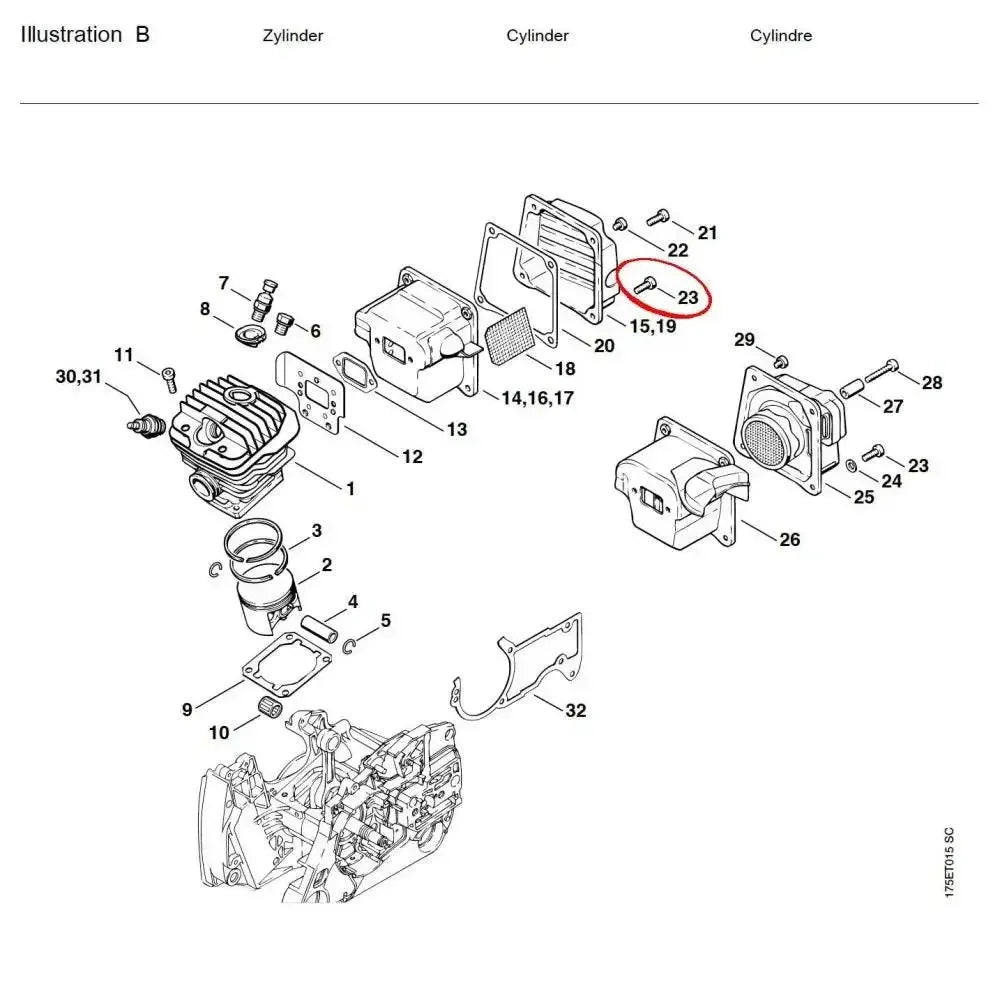05761 สกรูยึดท่อไอเสีย (IS-M6X20) MS440 B23 (ใช้2ชิ้น) - GUCUT