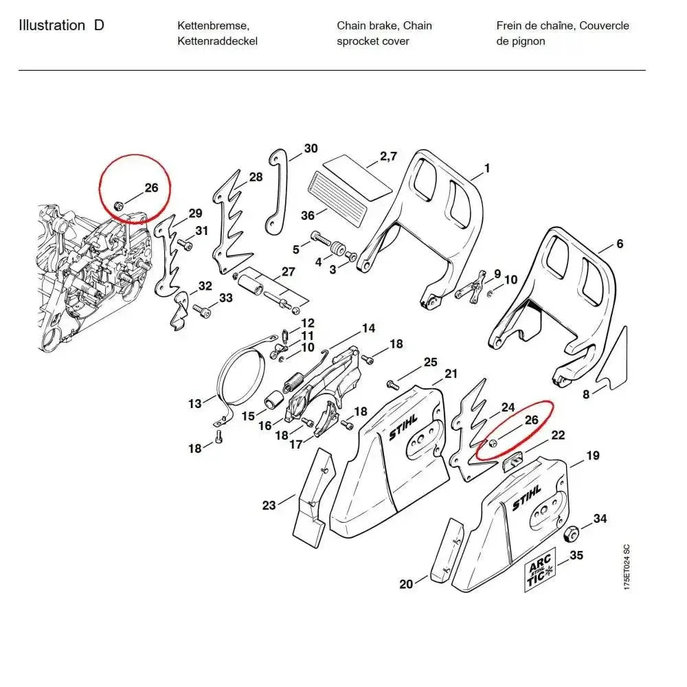 05784 น็อตยึดฉลาม MS440 D26 (ใช้3ชิ้น) - GUCUT
