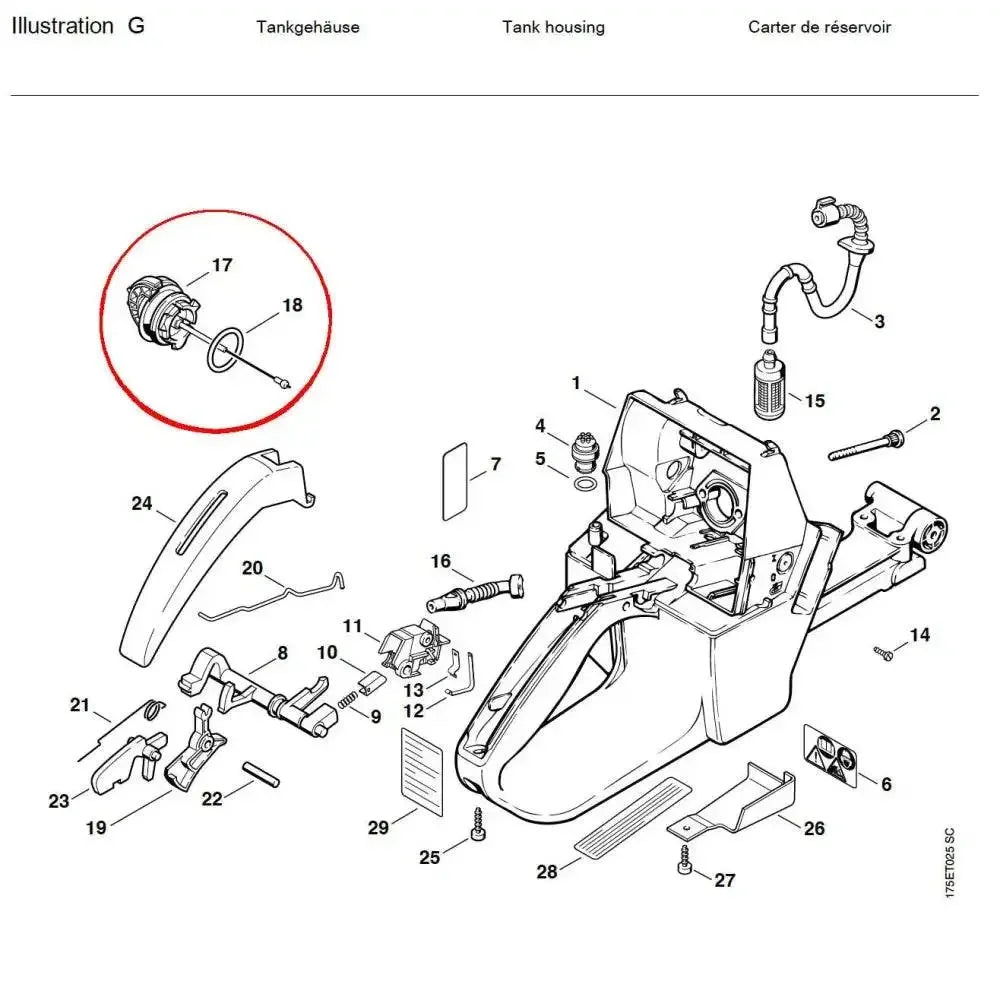 05795 ฝาถังน้ำมันเบนซิน (G17-G18) + ฝาน้ำมันเครื่อง (A34-A35) MS440 (set) - GUCUT