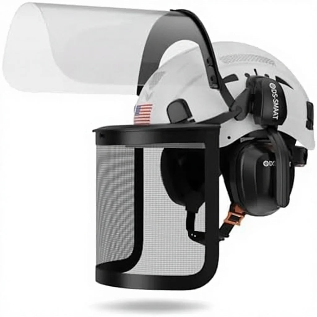 5 1 Forest Helmets Kit Industrial Chainsaw Visor Mesh&Clear PC Shield Ear Muffs ANSI Z89.1 Certified Slotted - GUCUT