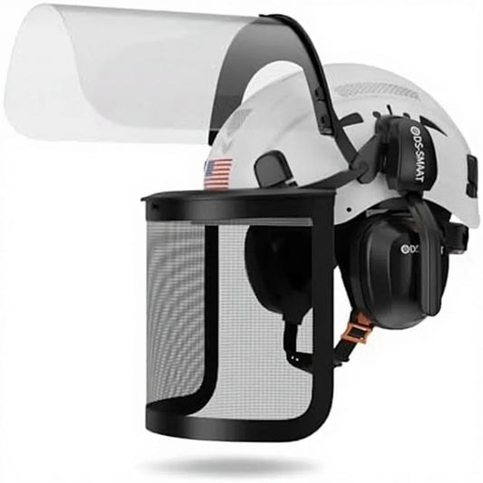 5 1 Forest Helmets Kit Industrial Chainsaw Visor Mesh&Clear PC Shield Ear Muffs ANSI Z89.1 Certified Slotted - GUCUT