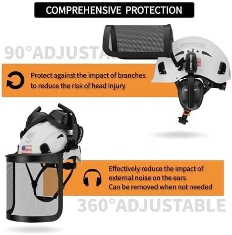 5 1 Forest Helmets Kit Industrial Chainsaw Visor Mesh&Clear PC Shield Ear Muffs ANSI Z89.1 Certified Slotted - GUCUT