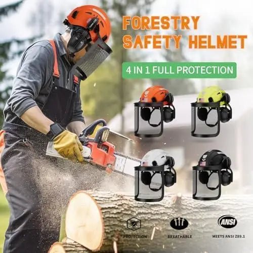 5 1 Forest Helmets Kit Industrial Chainsaw Visor Mesh&Clear PC Shield Ear Muffs ANSI Z89.1 Certified Slotted - GUCUT