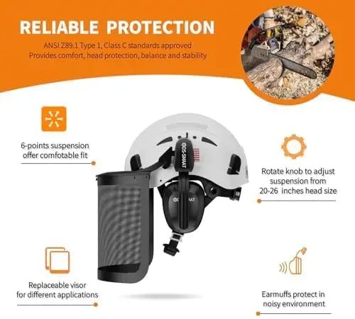 5 1 Forest Helmets Kit Industrial Chainsaw Visor Mesh&Clear PC Shield Ear Muffs ANSI Z89.1 Certified Slotted - GUCUT